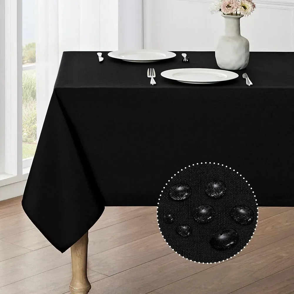 60x104 inch Rectangle Tablecloth Linen Textured, Waterproof, Washable (Black)